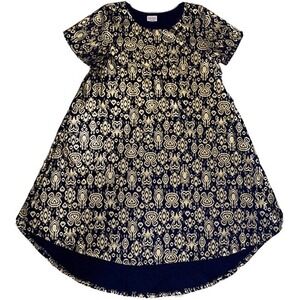 LuLaRoe Womens Dress Carly Size‎ 3XL 3X Elegant Navy Blue Gold Foil Paisley NWT
